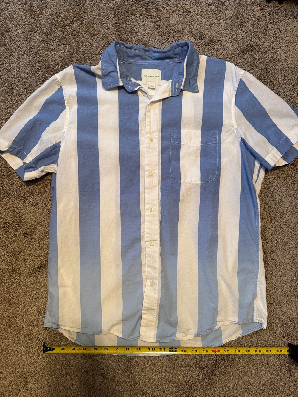 American Eagle blue fade striped button down shirt L